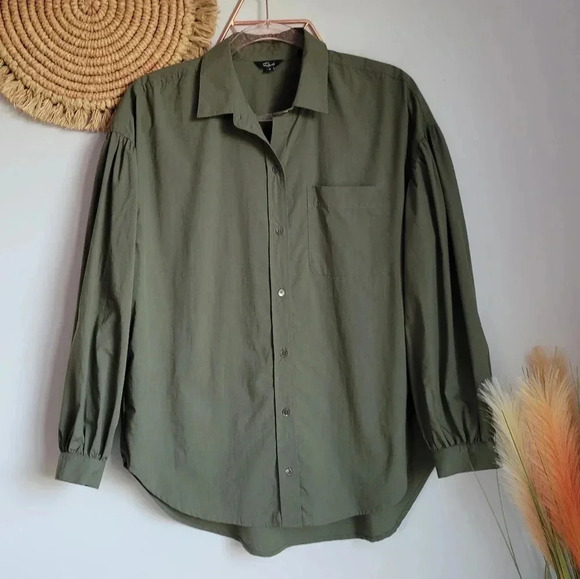 RAILS, Janae Olive Green Button Blouson Sleeve Oversized Shirt Top Size Small - Picture 9 of 13